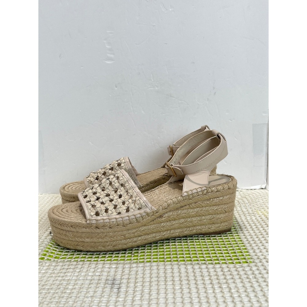 Tory Burch Woven Leather Platform Espadrille Sandals Women's 10.5M Beige EUC